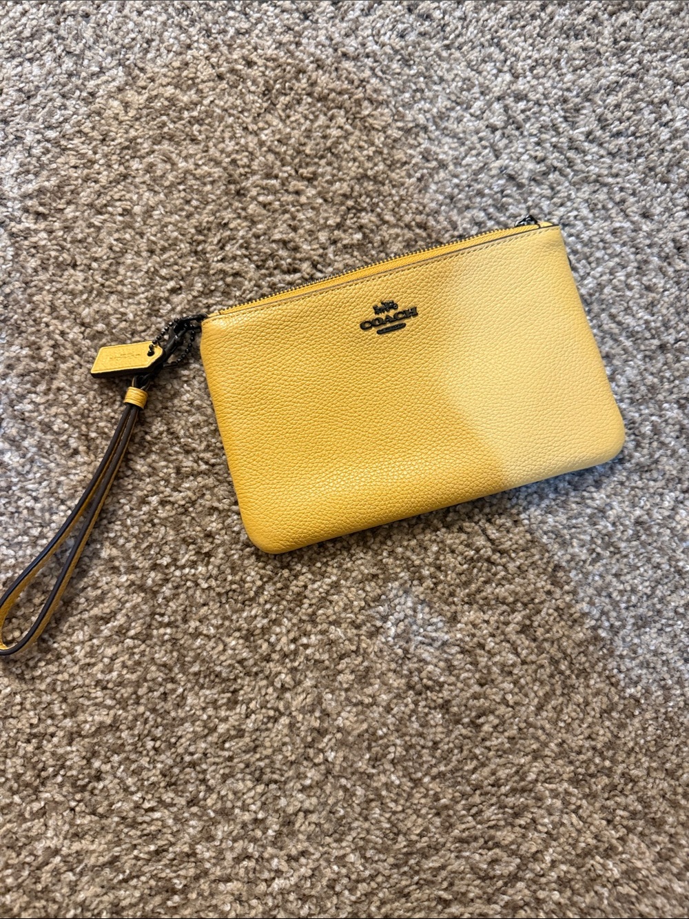 Coach Mustard Pebbled Leather Wristlet